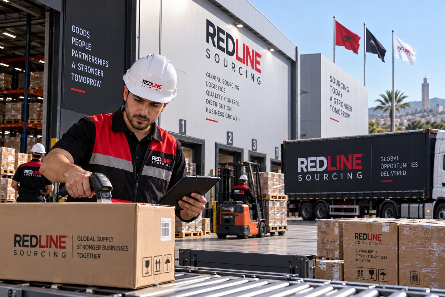 Worker scanning cartons at a loading dock before a truck departs